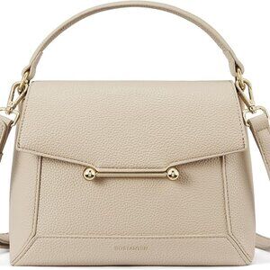 Beige Leather Top-Handle Crossbody Bag